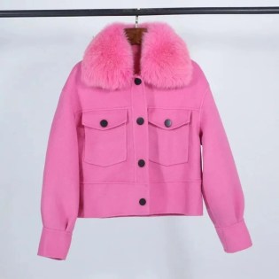 S2a471f8c0d3544c89da10f30ea30ae1f6.webp Wool Women Fur Coat New Autumn Winter Real Fox Fur Collar 10% Cashmere 90% Wool Fur Jacket Short