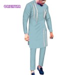 Multi Color Long Sleeve African Men's Suit Top Pants 2 Pieces Set