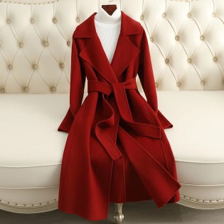 2025 autumn and winter new double-sided woolen cashmere coat women's medium and long slim and thin fashion and popular woolen