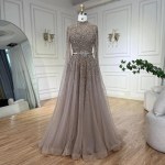 SERENE HILL Customized Blue Luxury Cape Sleeves Evening Dress Gown