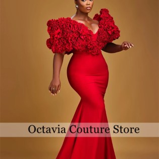 Aso Ebi African Red Off The Shoulder Evening Dresses