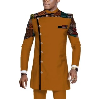 New African Suits Men Dashiki Outfits Long Sleeve Shirt Suit Ankara Pants Plus Size 2 Pieces Set