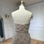 Customized Silver Nude Mermaid Strapless Tassel Beaded Luxury Evening Dresses