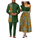 African Couple Matching Clothes for Mens & Women Wedding Dashiki Suits Top Pants Outfit Ankara Print Party Dresses
