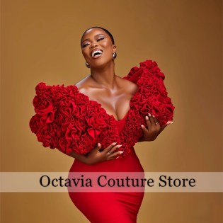 Aso Ebi African Red Off The Shoulder Evening Dresses