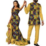 Fashion Couple Clothes African Ankara Print Women Maxi Long Dresses and Men Dashiki Suit