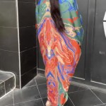 Summer African Printed Maxi Dress Women Causal V Neck Flare Ruffle Sleeve Loose Fit Ruched Front Slit Party Club Long Dress