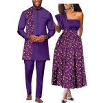 African Couple Matching Clothes for Mens & Women Wedding Dashiki Suits Top Pants Outfit Ankara Print Party Dresses
