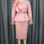 Church Dresses for Women Elegant Ruffles Long Flare Sleeves Sequined Party Bodycon Peplum Classy