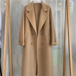 Cashmere Coat Women Autumn Winter Mid Length Wool Coat Female Camel Black Lace-Up Casual Jacket Classic Double Breasted Coat