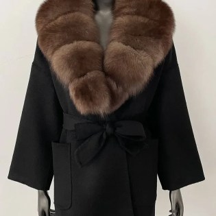 WHOLESALE 2025 New Winter Fashion Double-sided Wool Coat Women Luxurious Cashmere Coat Spliced Natural Oversized Fox Fur Collar