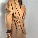 Cashmere Coat Women Autumn Winter Mid Length Wool Coat Female Camel Black Lace-Up Casual Jacket Classic Double Breasted Coat