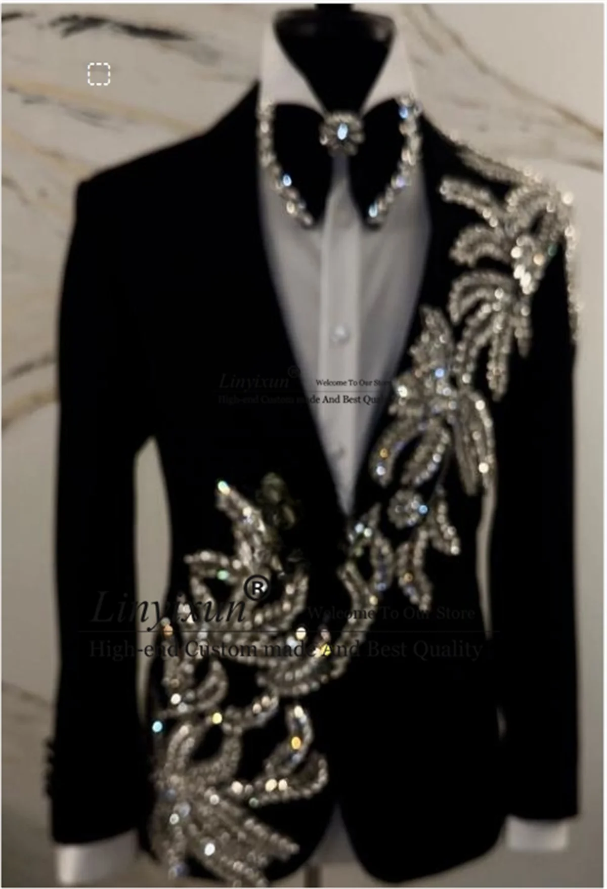 Luxurious Jewelry Ornament Tuxedo Men Suits Shawl Lapel Groom