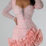 Party Dresses Beading Diamond Long Sleeves Ruffles for women Shiny Elegant Wedding Guest Female Gown Party Dresses Beading Diamond Long Sleeves Ruffles for women Shiny Elegant Wedding Guest Female Gown