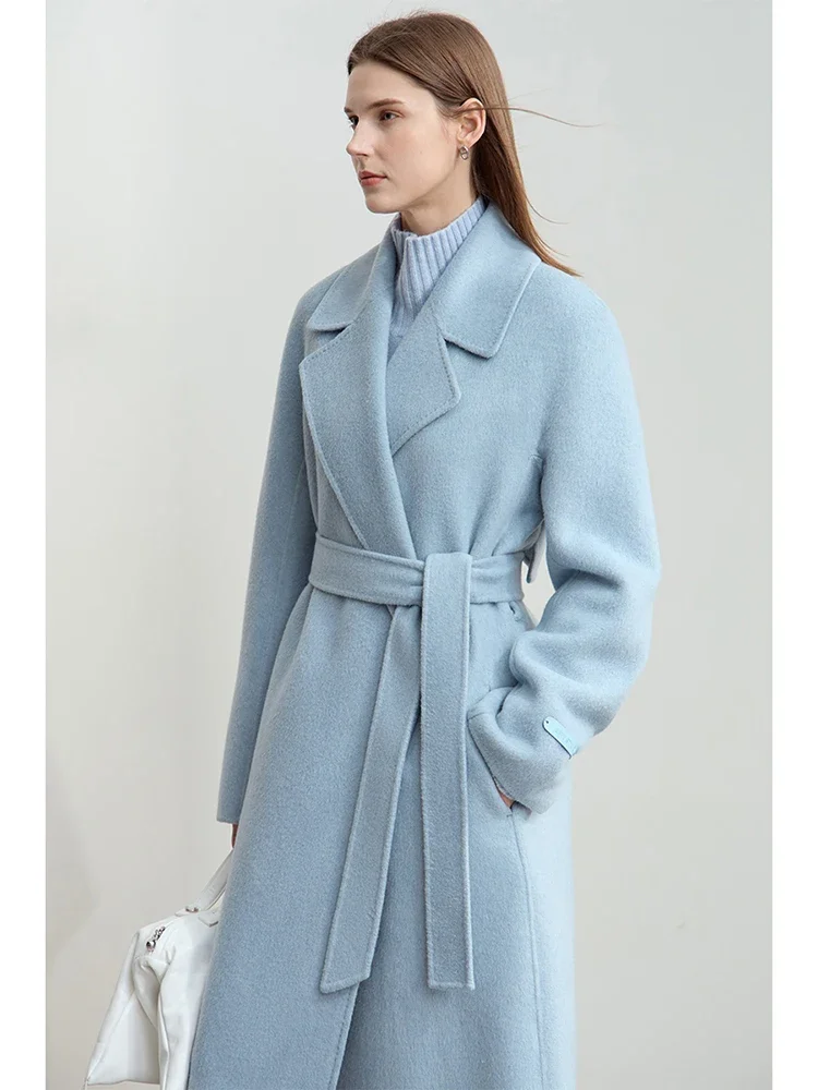 AMII Minimalism Lapel Collar Raglan Sleeve Woolen Coat for Women Wool Camel Cashmere Double-sided Outerwear