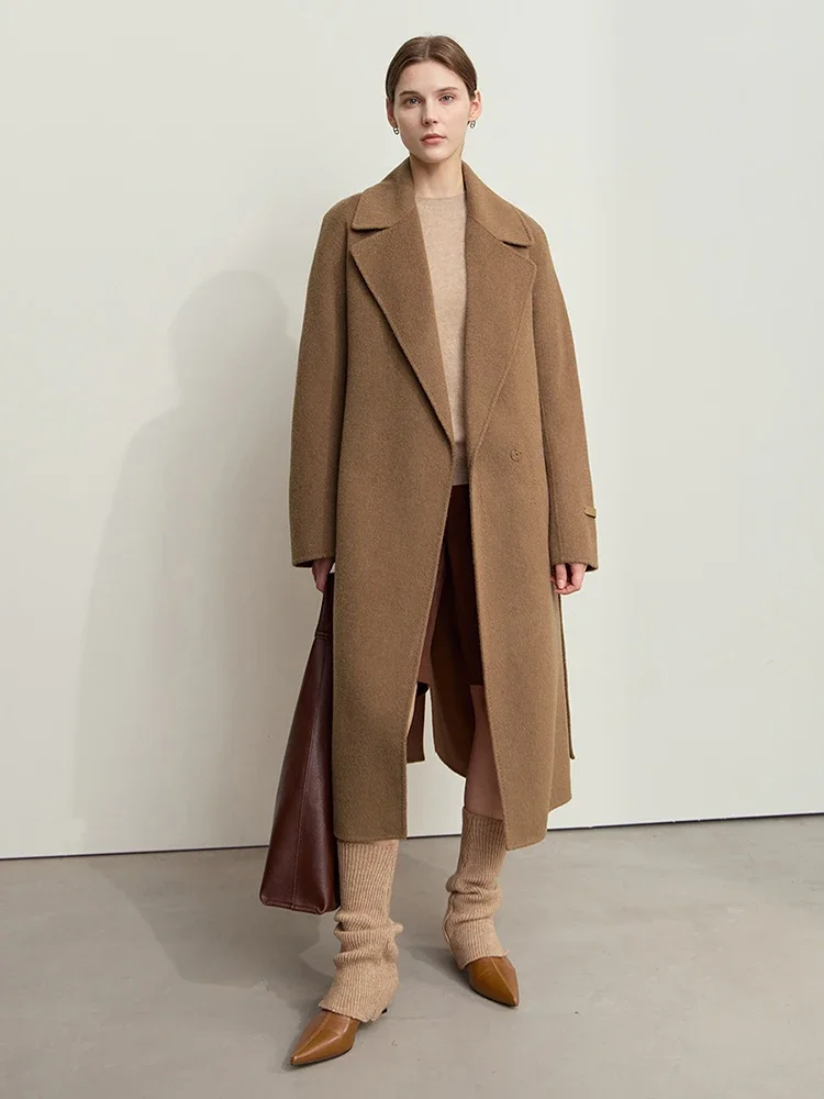AMII Minimalism Lapel Collar Raglan Sleeve Woolen Coat for Women Wool Camel Cashmere Double-sided Outerwear
