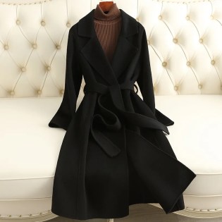 2025 autumn and winter new double-sided woolen cashmere coat women's medium and long slim and thin fashion and popular woolen