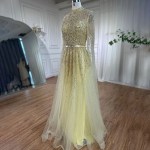SERENE HILL Customized Blue Luxury Cape Sleeves Evening Dress Gown