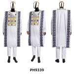 African Clothes for Men Traditional Rich Bazin Original Embroidery White Clothing Men 3 PCS Set Wedding Party Occasion