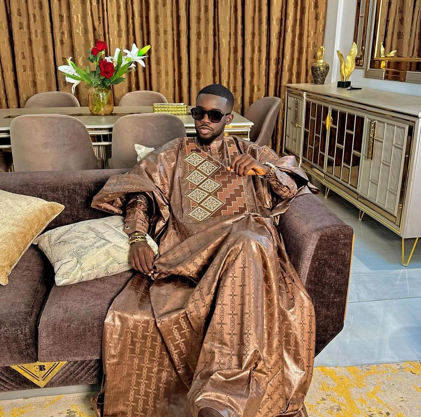 African Clothing For Men Traditional Bazin Riche Embroidery Design Top Long Sleeve 3 Piece Set