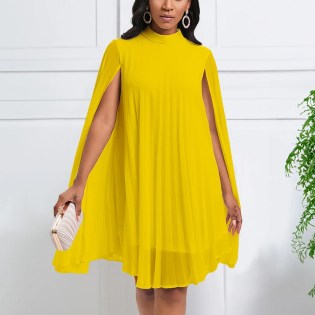 Chiffon Dress for Women Elegant 2024 New Round Neck Batwing Sleeve Loose Knee Length