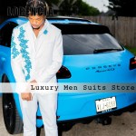 Elegant Rhinestone Suits for Men 2 Pieces Flat Collar Wedding Party Outfits