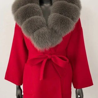 WHOLESALE 2025 New Winter Fashion Double-sided Wool Coat Women Luxurious Cashmere Coat Spliced Natural Oversized Fox Fur Collar