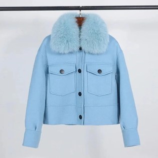 Wool Women Fur Coat New Autumn Winter Real Fox Fur Collar 10% Cashmere 90% Wool Fur Jacket Short