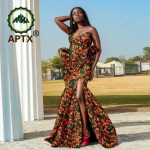 African Dress for Women Ankara Sleeveless Strapless Elegant Print Slit Dresses