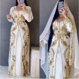 White African Dress Fancy Abaya Women's Beaded Moroccan Long Shirt