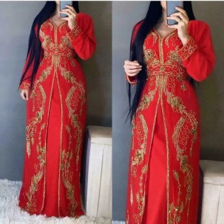 White African Dress Fancy Abaya Women's Beaded Moroccan Long Shirt