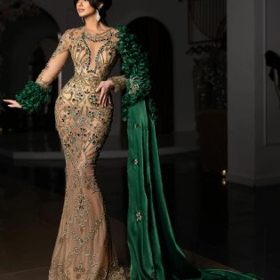 Glitter Hand-sewn Beads Crystal Prom Gown Illusion Cocktail Dresses Luxury Mermaid Evening Dress