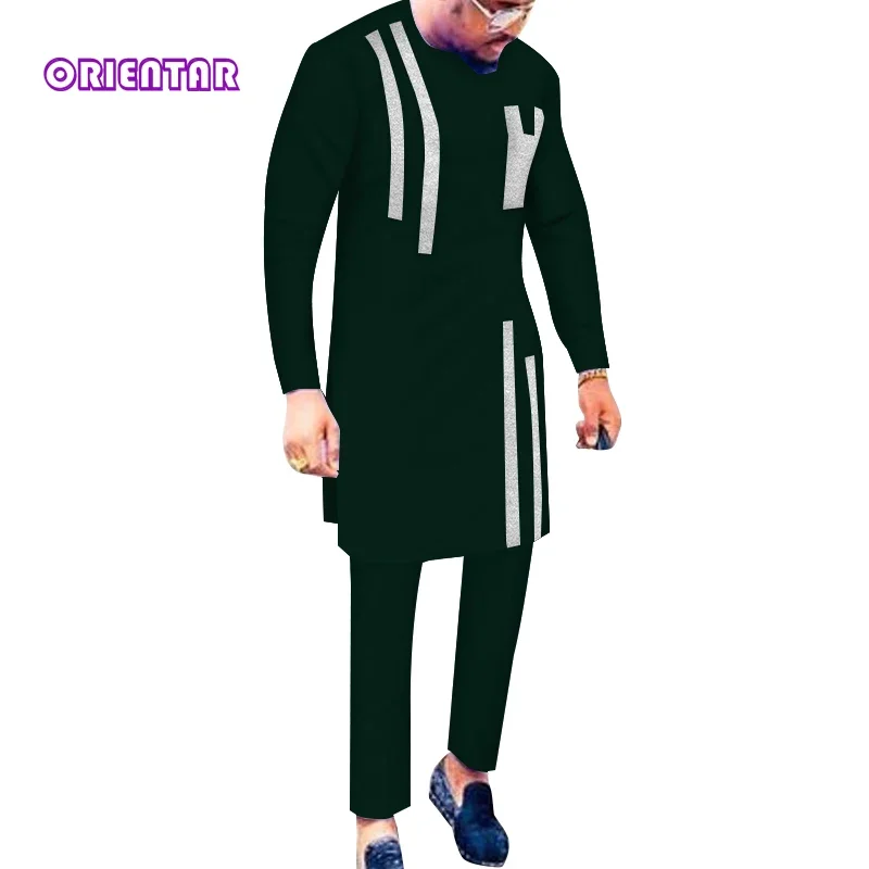 Multi Color Long Sleeve African Men's Suit Top Pants 2 Pieces Set