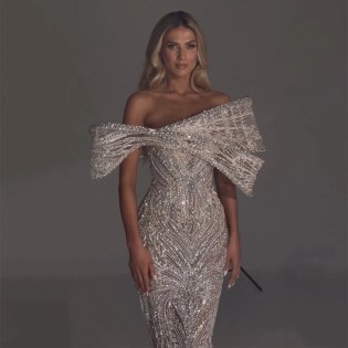 Serene Hill 2025 Customized Luxury Off Shoulder Silver Nude Beaded Mermaid Saudi Evening Dress Gown